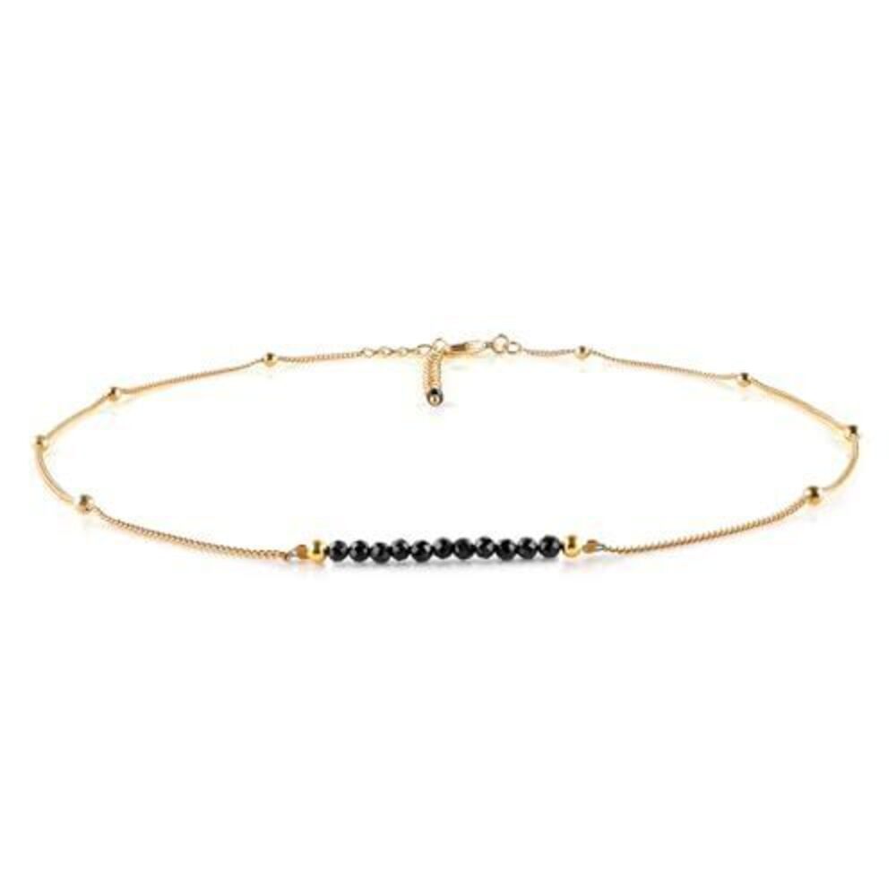 1358 Black Tourmaline Crystal Necklace Jewelry Gold Satellite Beaded